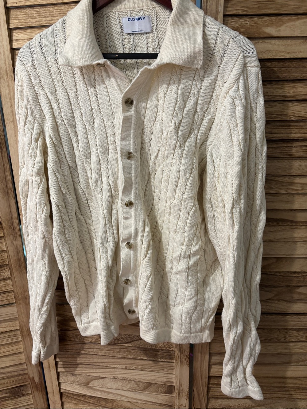 Old Navy Men's Cream Cable-Knit Button Cardigan